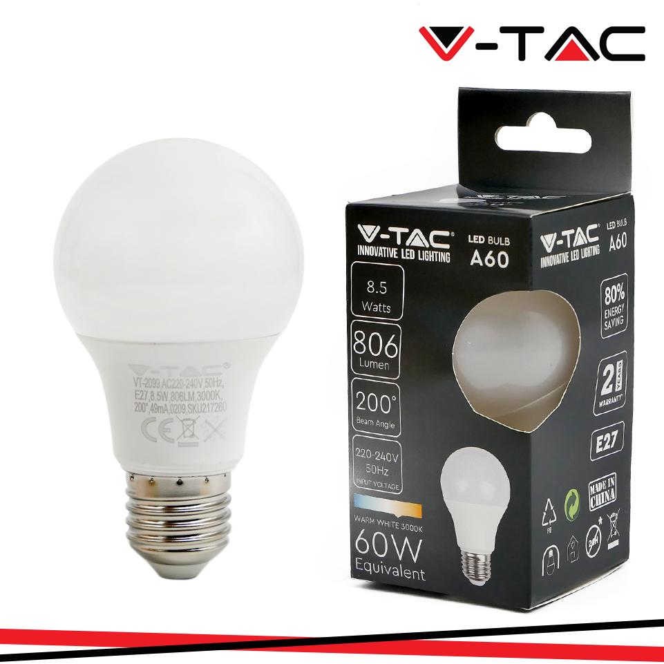 LAMPADA LED E27 8.5W 3000K TONDA A60 LUCE CALDA