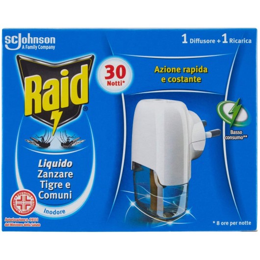 RAID INSETTICIDA LIQUIDO ZANZARE BASE + RICARICA 30 NOTTI