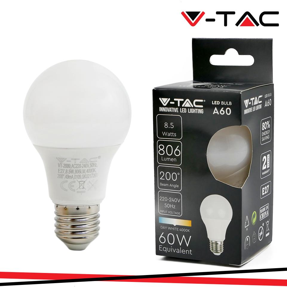 LAMPADA LED E27 8.5W 4000K TONDA A60 LUCE NATURALE