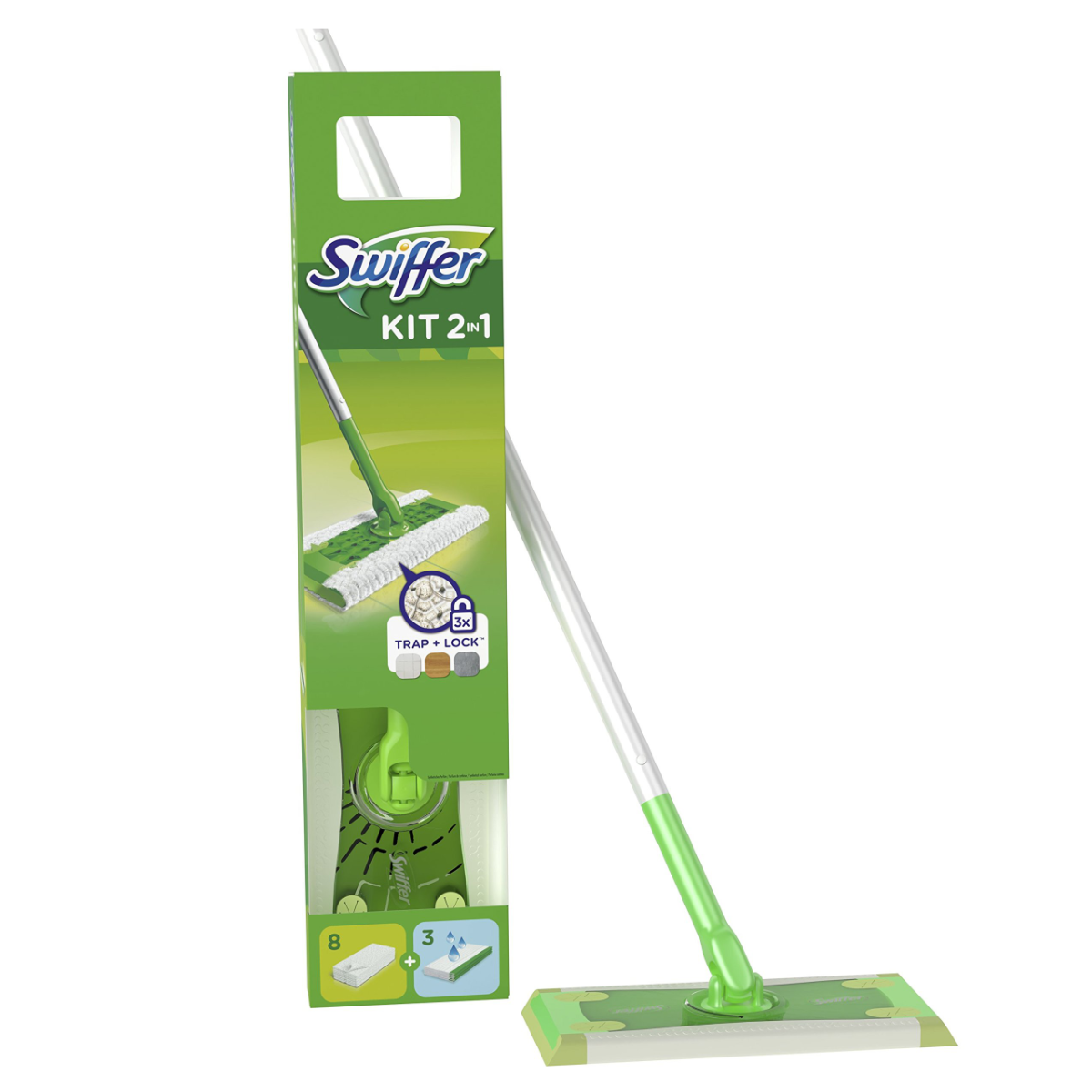 SWIFFER STARTER KIT BASTONE + 8 PANNI ASCIUTTI +3 PANNI UMIDI