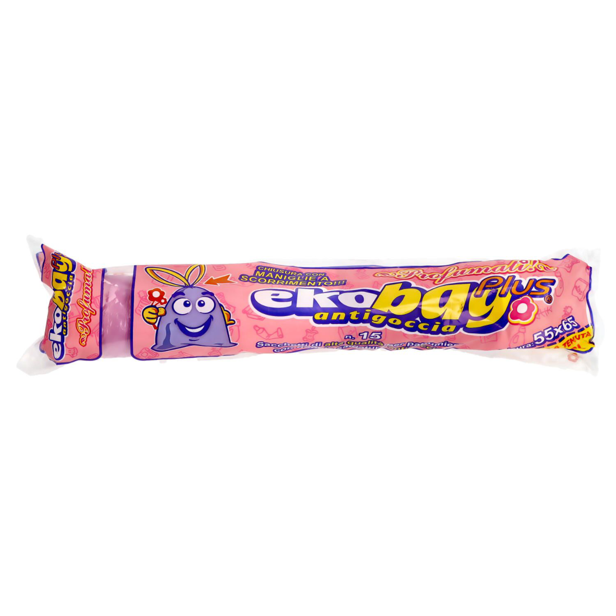 EKOBAG PLUS SACCO 55X65 ROSA PROFUMATO CON MANICI 15 PZ 220 GR