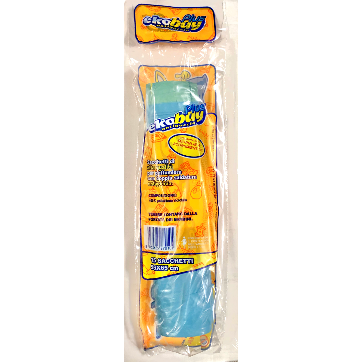 EKOBAG PLUS SACCO 55X65 BLU CON MANICI 15 PZ