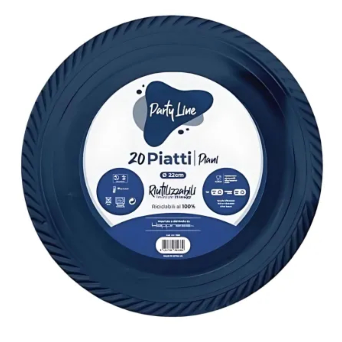PARTY LINE PIATTI COLORATI PIANI 20 PZ DIAMETRO 22 BLU