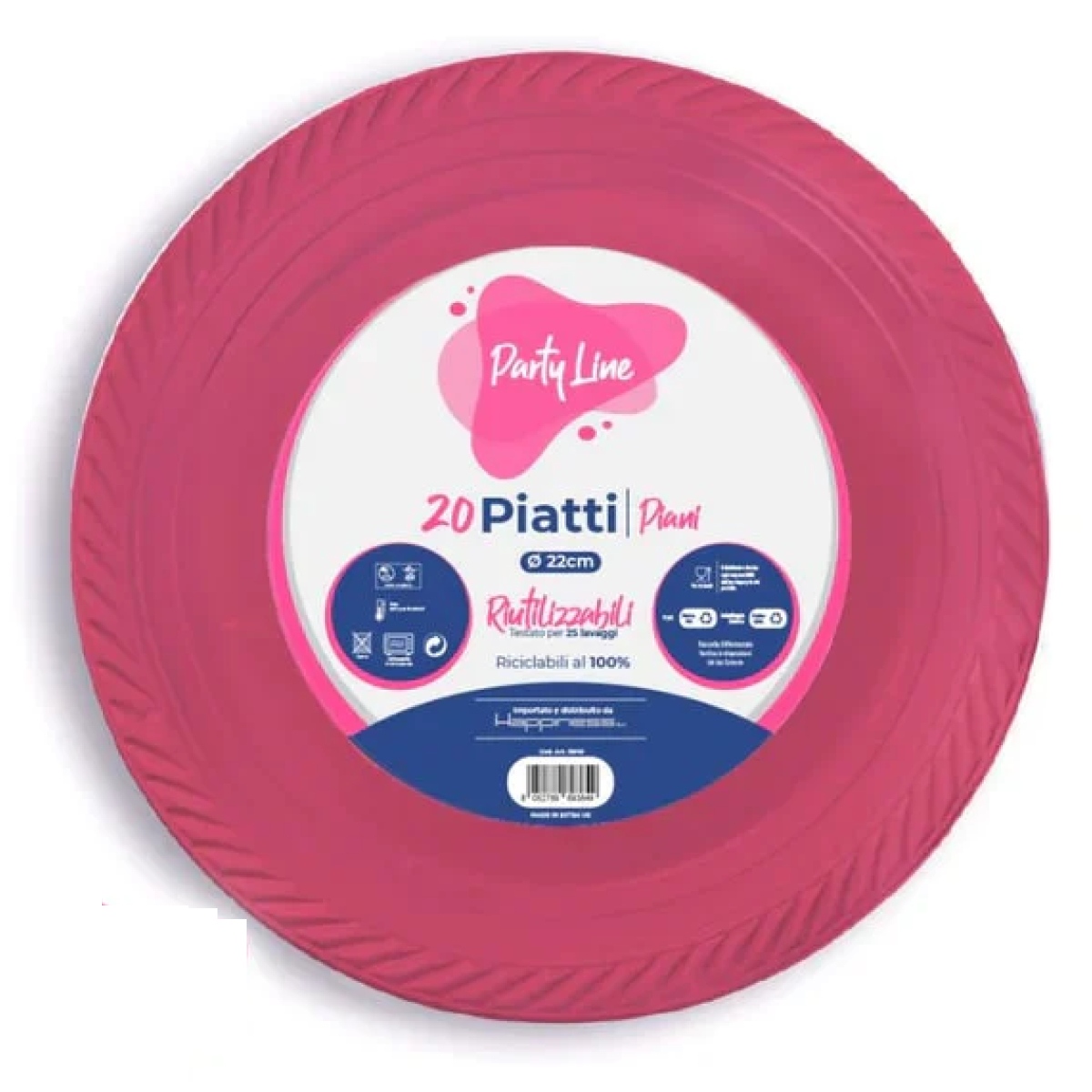 PARTY LINE PIATTI COLORATI PIANI 20 PZ DIAMETRO 22 FUCSIA