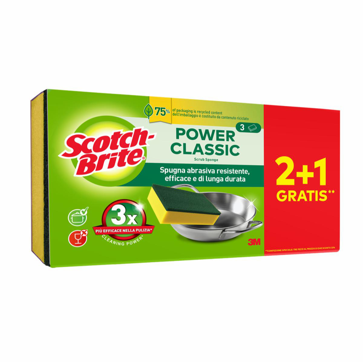 SCOTCH BRITE SPUGNA PIATTI ABRASIVA X 3 POWER CLASSIC