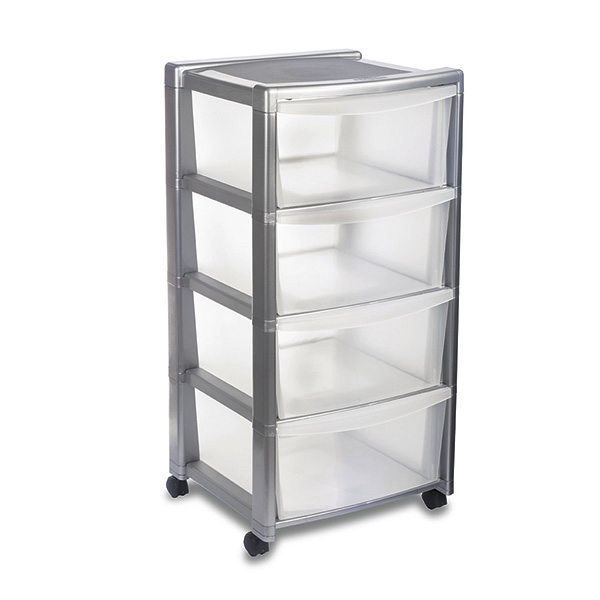 STEFANPLAST CASSETTIERA LIBERA 4 CASSETTI CON RUOTE SILVER