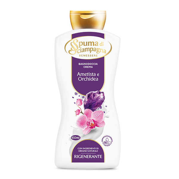 SPUMA DI SCIAMPAGNA BAGNO SCHIUMA CREMA 650 ML RIGENERANTE AMETISTA E ORCHIDEA