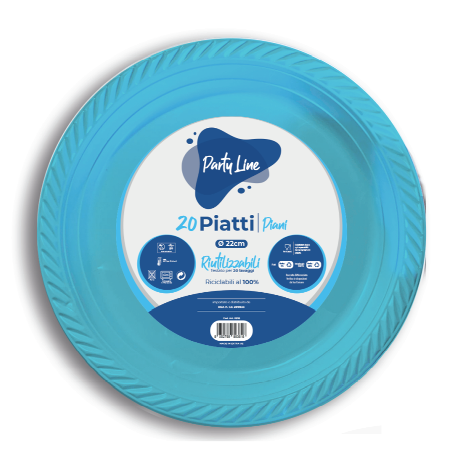 PARTY LINE PIATTI COLORATI PIANI 20 PZ DIAMETRO 22 CELESTE