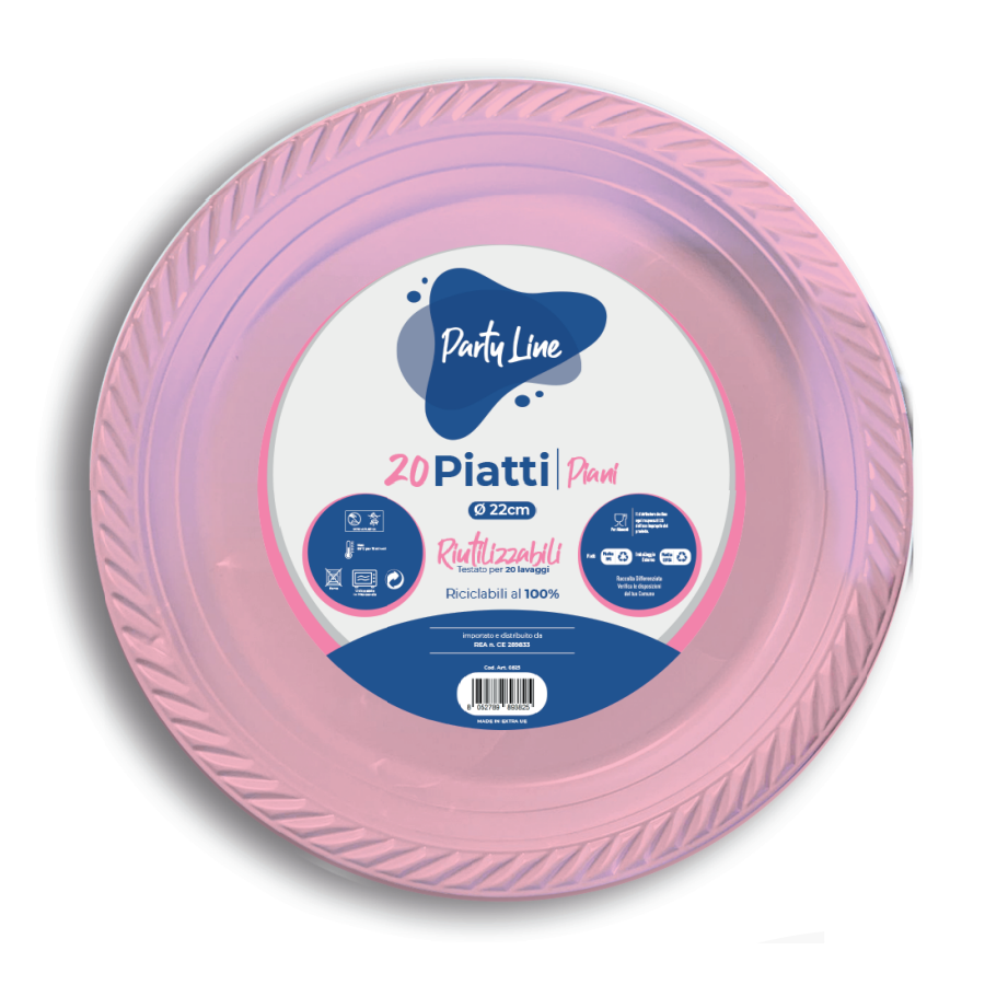 PARTY LINE PIATTI COLORATI PIANI 20 PZ DIAMETRO 22 ROSA