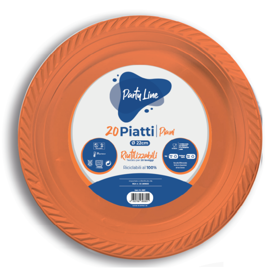 PARTY LINE PIATTI COLORATI PIANI 20 PZ DIAMETRO 22 ARANCIO