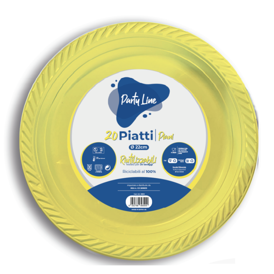 PARTY LINE PIATTI COLORATI PIANI 20 PZ DIAMETRO 22 GIALLO