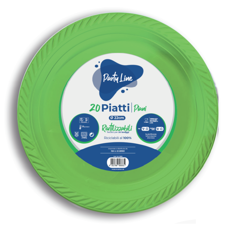 PARTY LINE PIATTI COLORATI PIANI 20 PZ DIAMETRO 22 VERDE