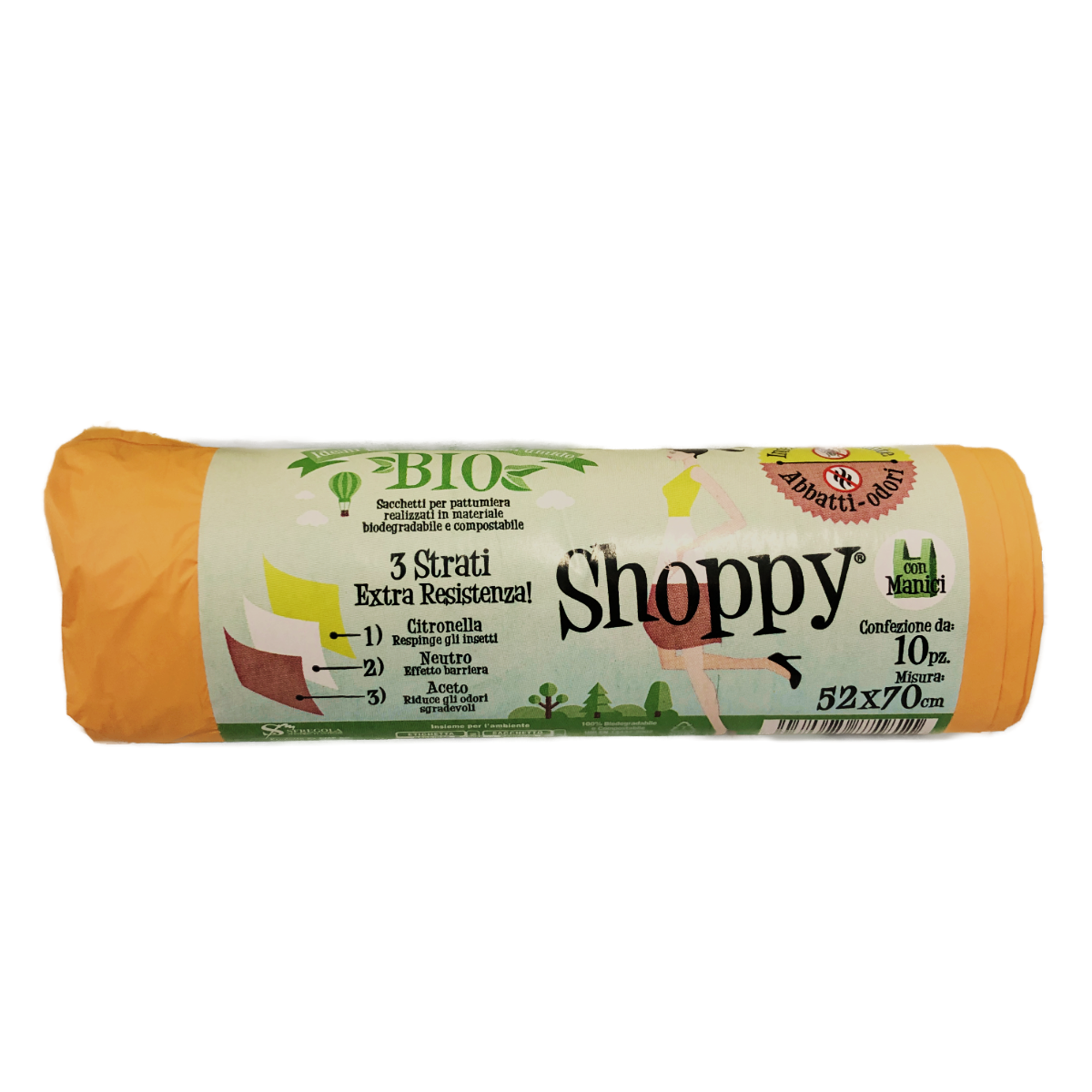 SHOPPY SACCO BIODEGRADABILE 3 STRATI 52X70 PER L'UMIDO PROFUMO CITRONELLA 10 PZ