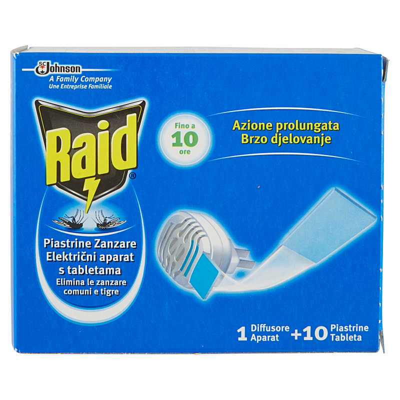RAID INSETTICIDA PIASTRINE EMANATORE + RICARICA 10 PZ ZANZARE
