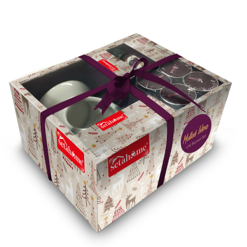 SETABLU CONFEZIONE REGALO SET TEALIGHT + OLIO + BRUCIA ESSENZE IN CERAMICA MULLED WINE