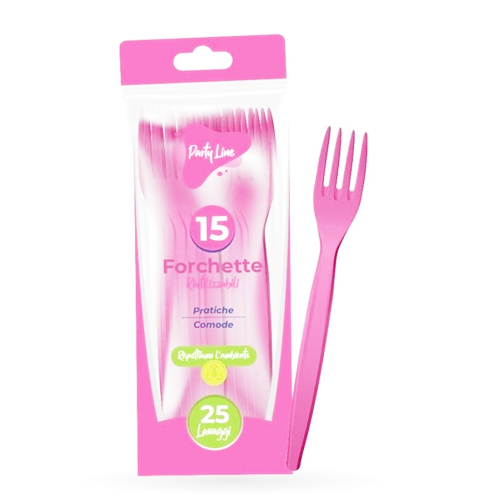 PARTY LINE FORCHETTE PLASTICA 15 PZ RIUTILIZZABILI ROSA