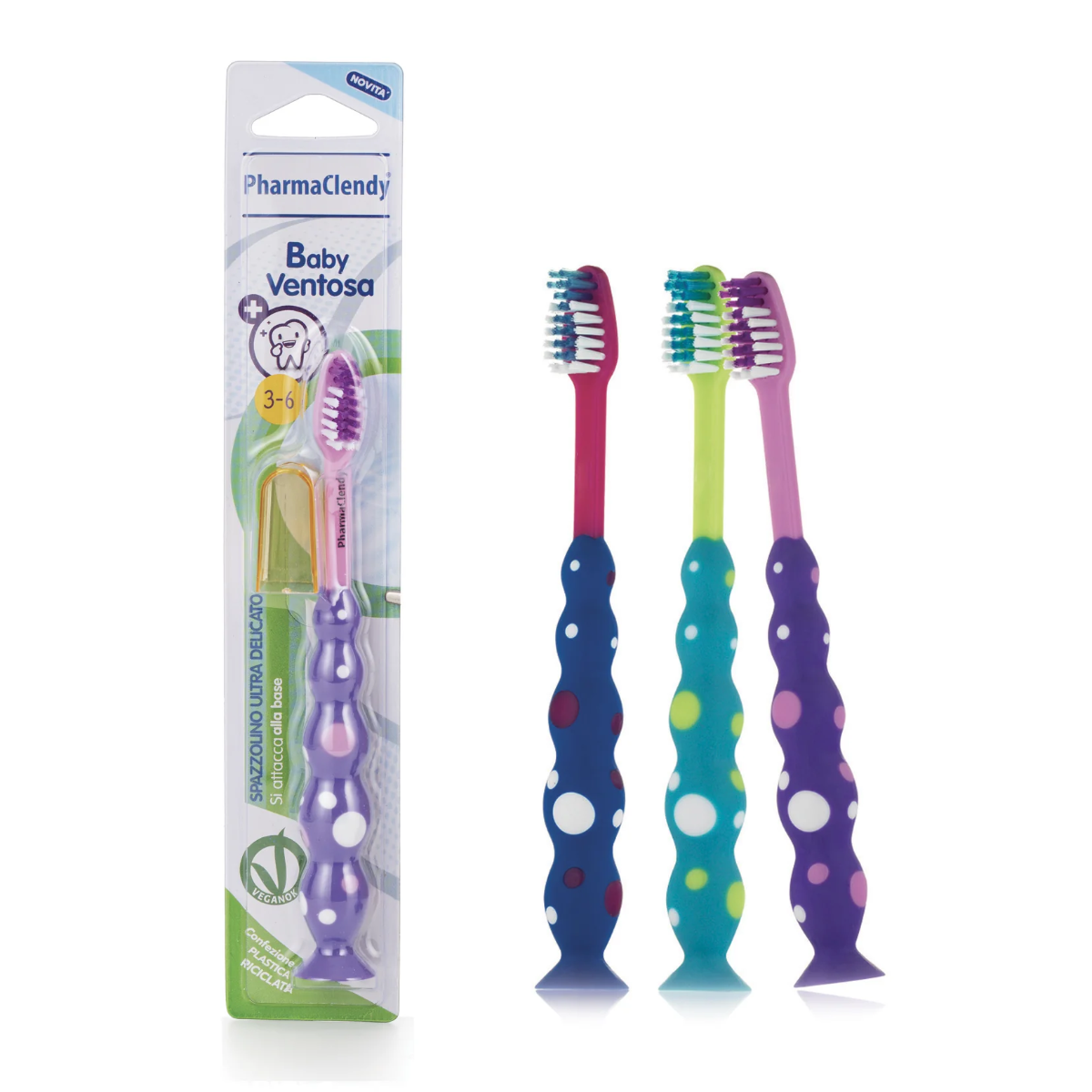 CLENDY SPAZZOLINO BABY 3-6 ANNI CON VENTOSA E CAPPUCCIO