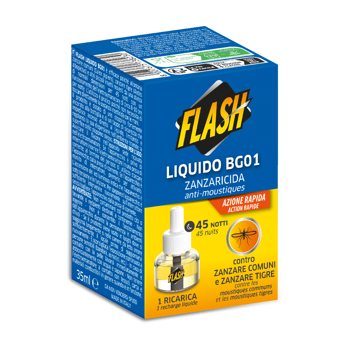 FLASH INSETTICIDA ZANZARE LIQUIDO RICARICA 45 NOTTI