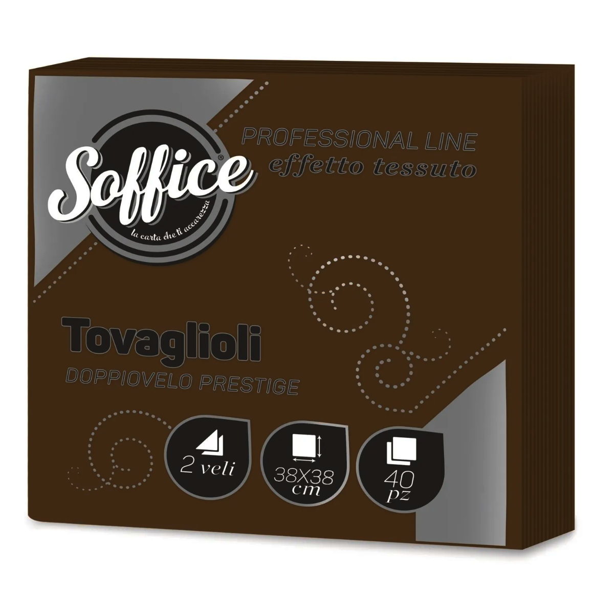 SOFFICE TOVAGLIOLI 2 VELI 38X38 40 PZ EFFETTO TESSUTO MARRONE