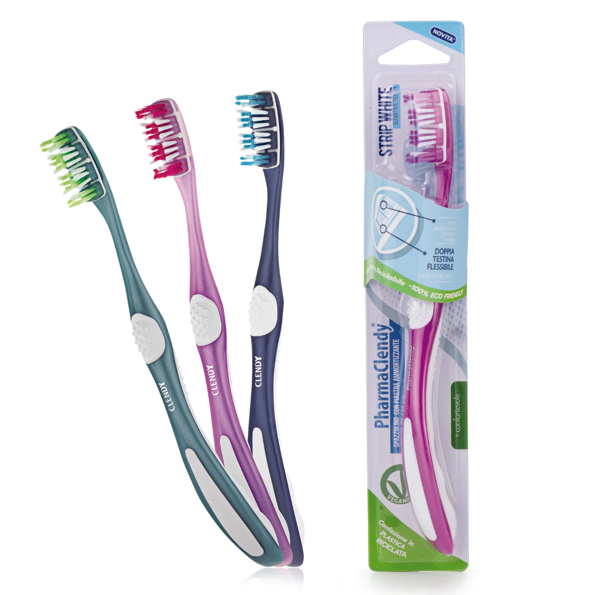 CLENDY SPAZZOLINO STRIP WHITE SENSITIVE DOPPIA TESTINA FLESSIBILE