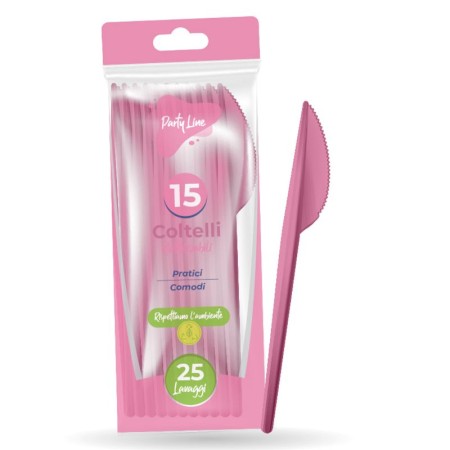 PARTY LINE COLTELLI PLASTICA 15 PZ RIUTILIZZABILI ROSA