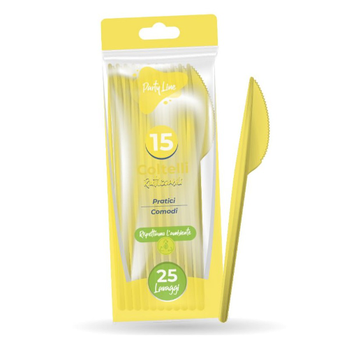 PARTY LINE COLTELLI PLASTICA 15 PZ RIUTILIZZABILI GIALLI