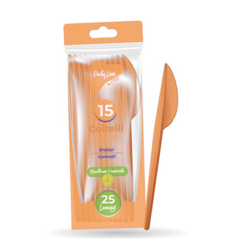 PARTY LINE COLTELLI PLASTICA 15 PZ RIUTILIZZABILI ARANCIO