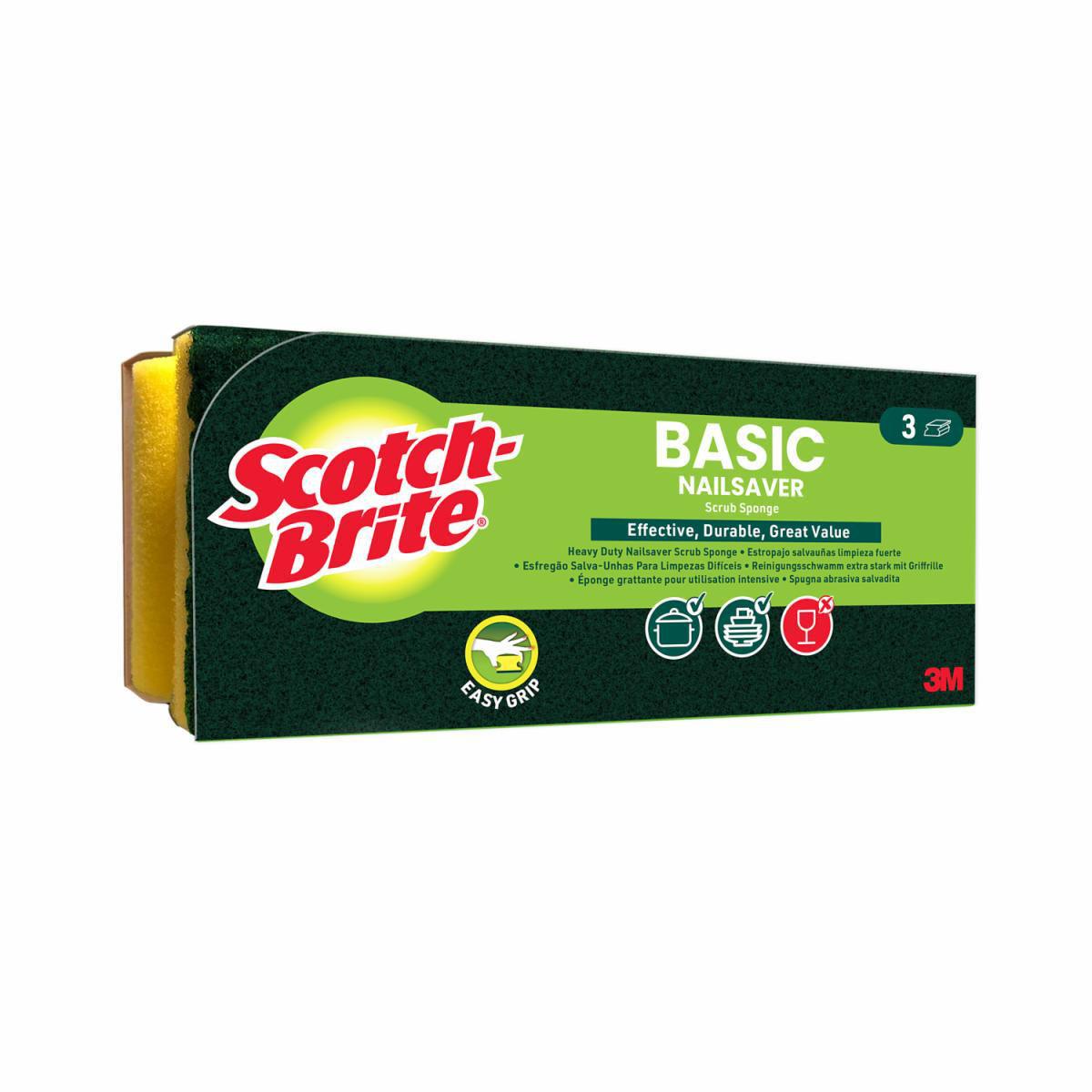 SCOTCH BRITE SPUGNA PIATTI ABRASIVA X 3 CON IMPUGNATURA BASIC