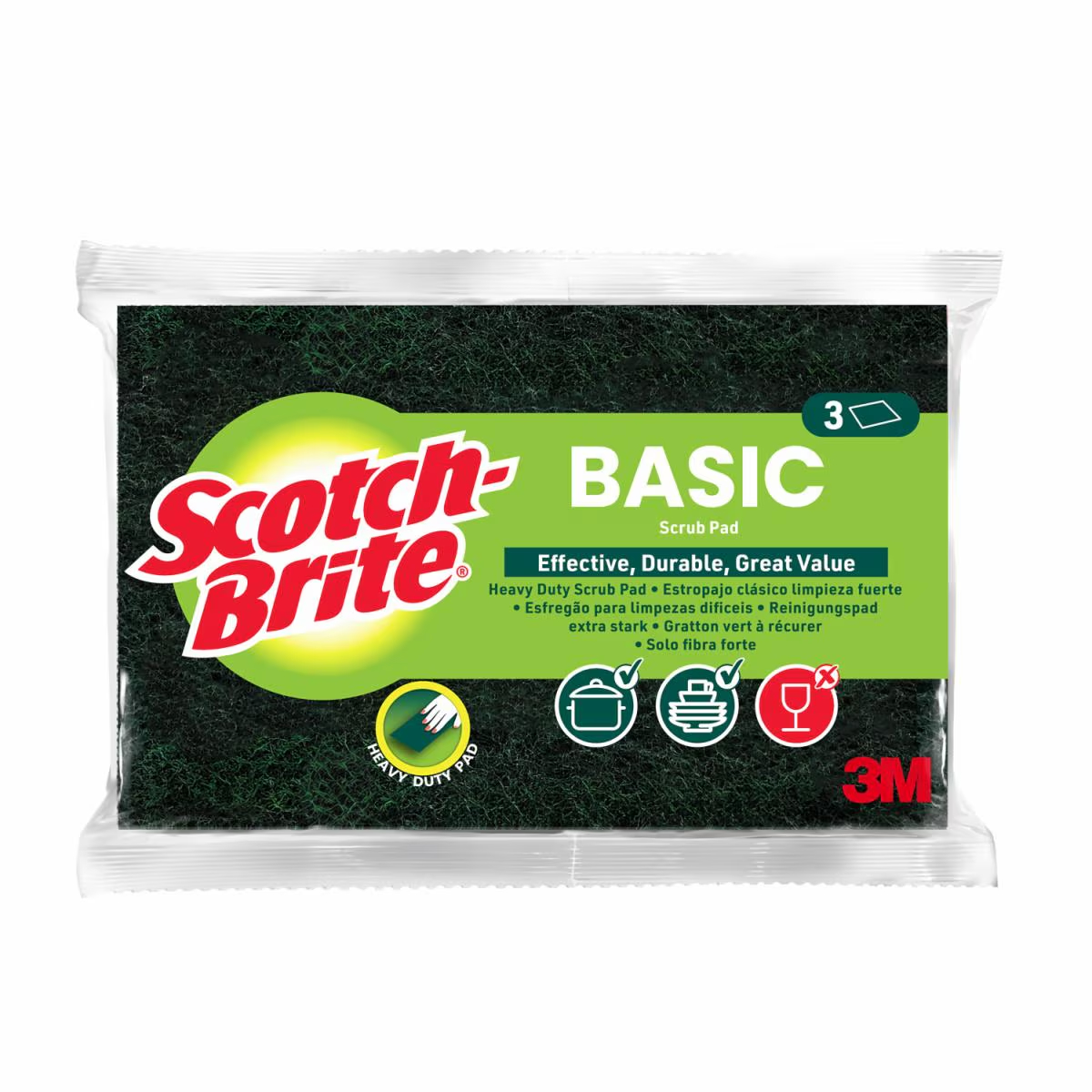 SCOTCH BRITE SPUGNA PIATTI ABRASIVA VERDE X 3 BASIC